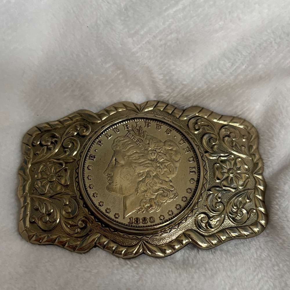 Vintage Morgan Silver Dollar Coin Belt Buckle